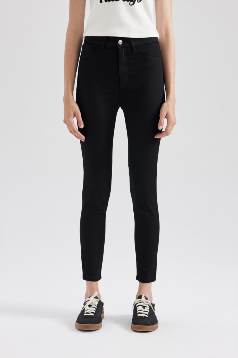 Kadın Siyah Süper Skinny Jegging Yüksek Bel Dar Paça Bilek Boy Jean Pantolon