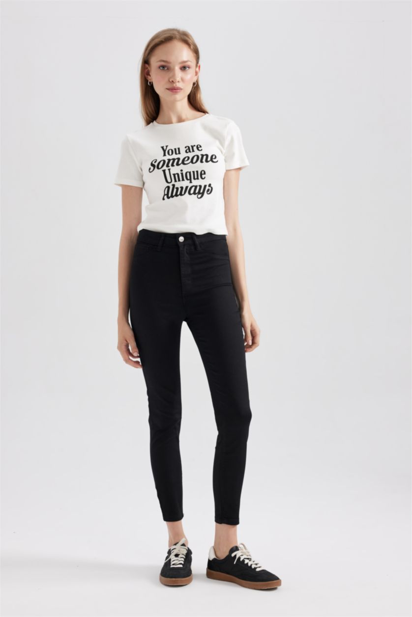 Kadın Siyah Süper Skinny Jegging Yüksek Bel Dar Paça Bilek Boy Jean Pantolon