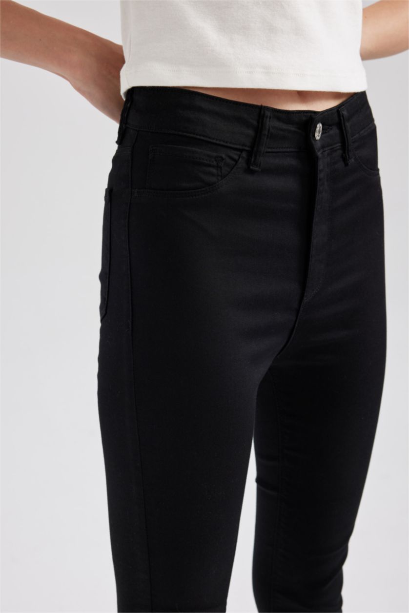 Kadın Siyah Süper Skinny Jegging Yüksek Bel Dar Paça Bilek Boy Jean Pantolon