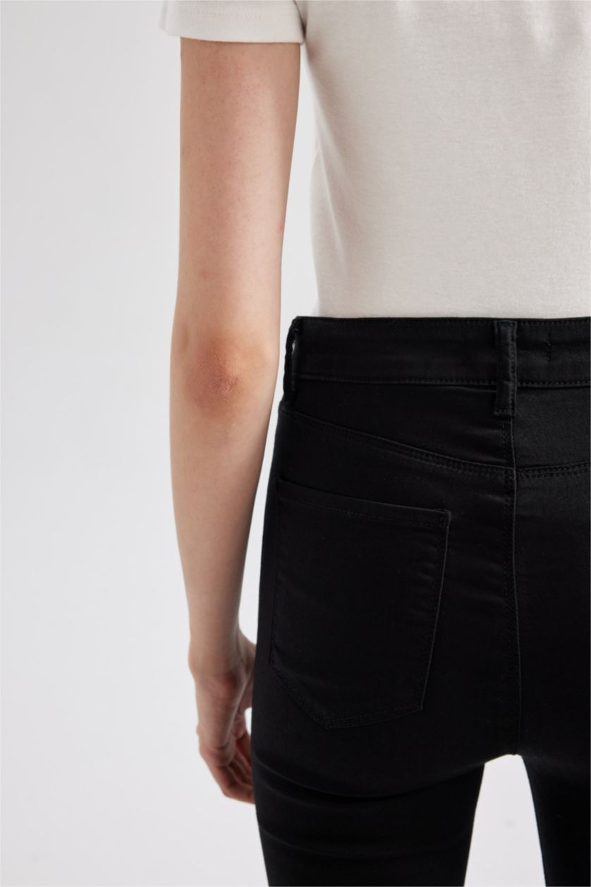 Kadın Siyah Süper Skinny Jegging Yüksek Bel Dar Paça Bilek Boy Jean Pantolon