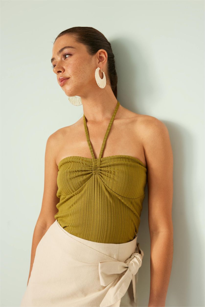 WOMAN Khaki Slim Fit Strapless Ribbed Camisole Undershirt