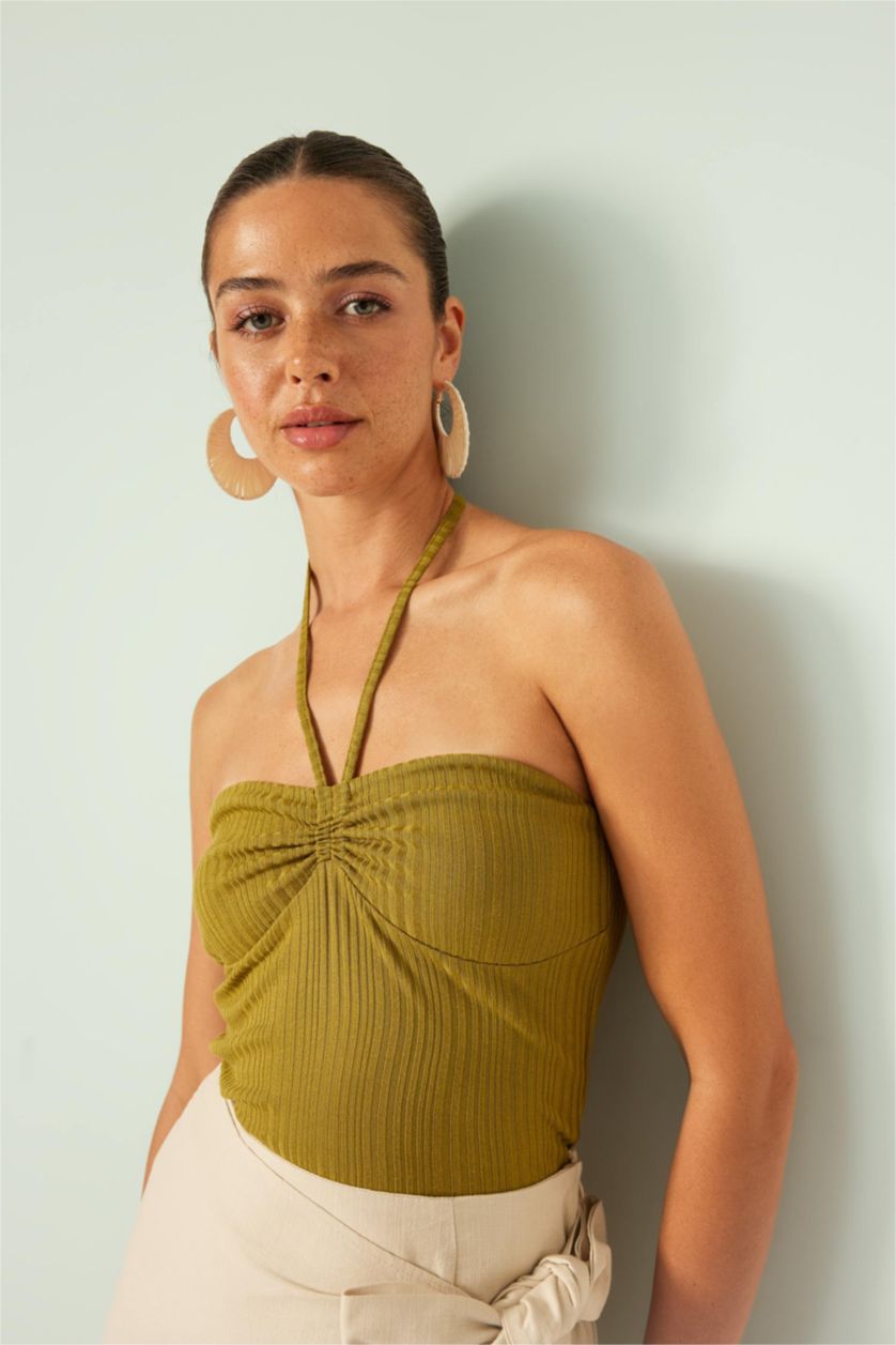 WOMAN Khaki Slim Fit Strapless Ribbed Camisole Undershirt