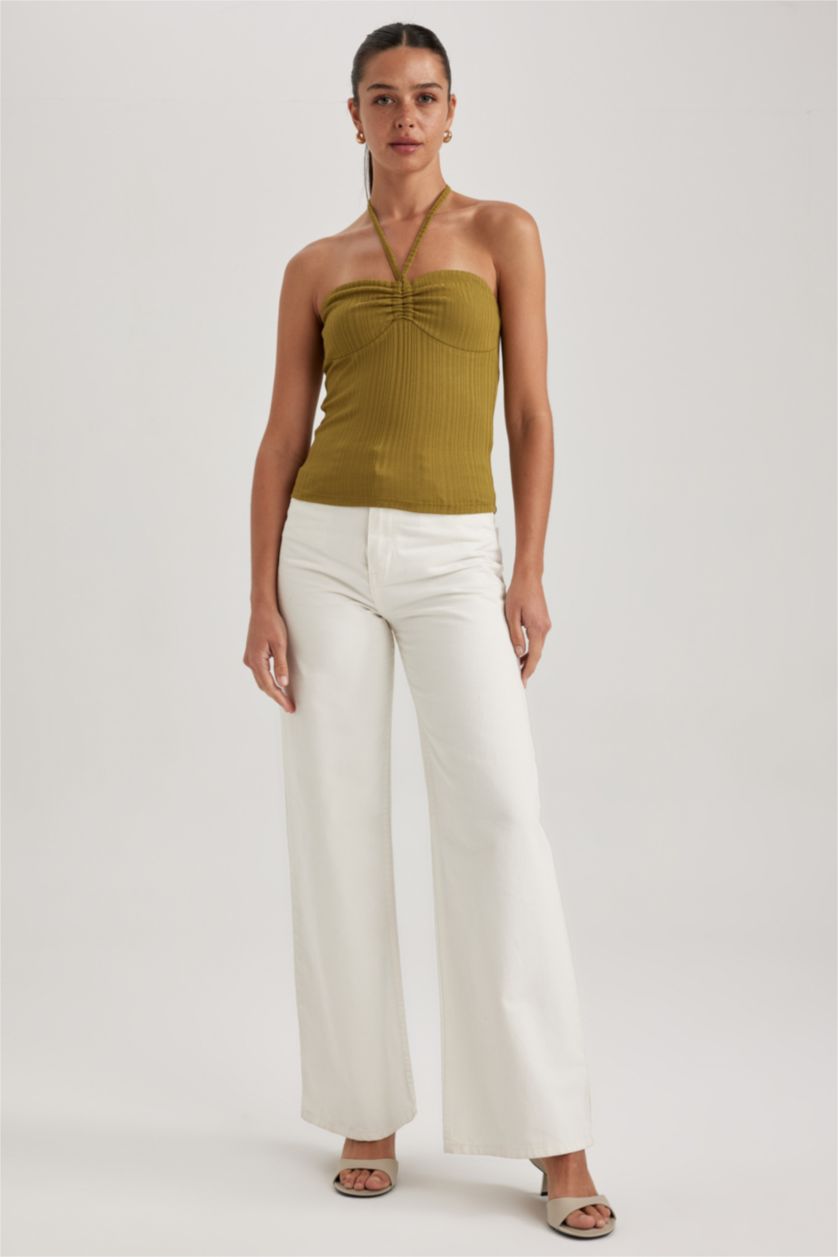 WOMAN Khaki Slim Fit Strapless Ribbed Camisole Undershirt