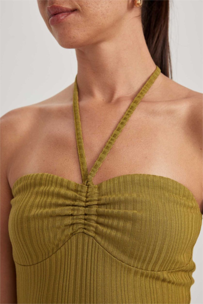 WOMAN Khaki Slim Fit Strapless Ribbed Camisole Undershirt