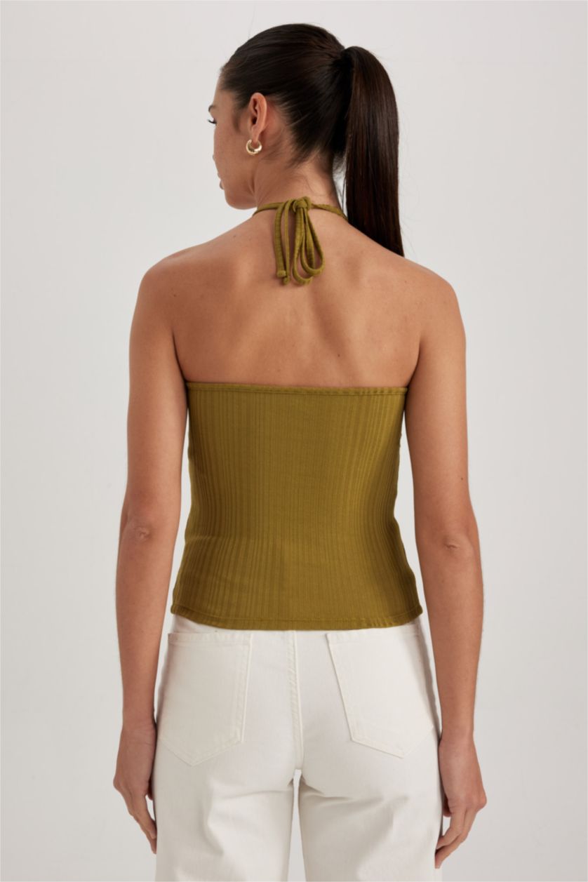 WOMAN Khaki Slim Fit Strapless Ribbed Camisole Undershirt