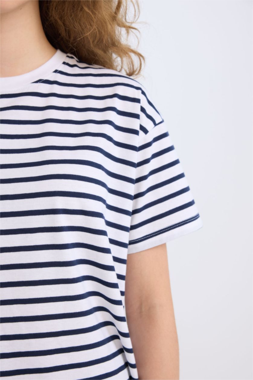 نساء كحلي تيشيرت نص كم اوفر سايز برقبة مستديرة