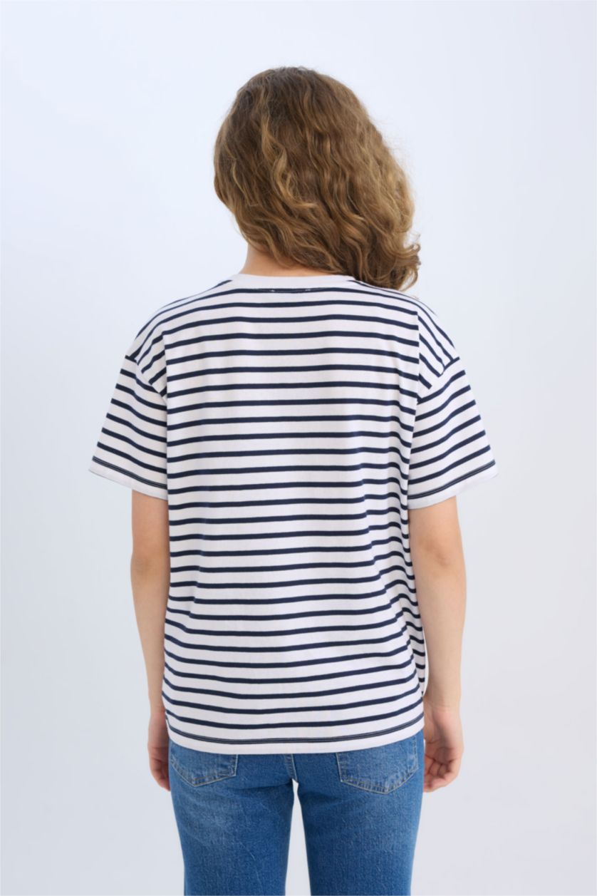 نساء كحلي تيشيرت نص كم اوفر سايز برقبة مستديرة