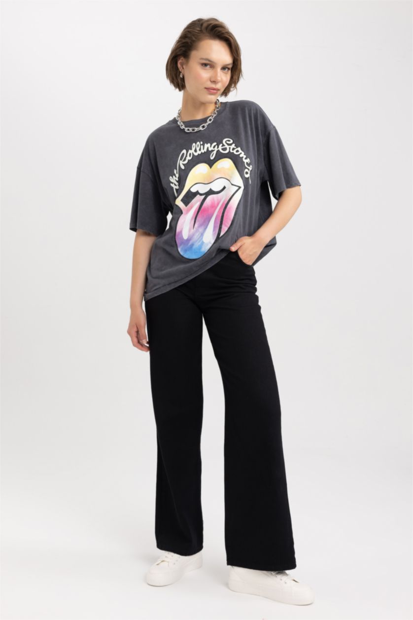 Женщины Антрацит Футболка оверсайз Rolling Stones из 100% хлопка