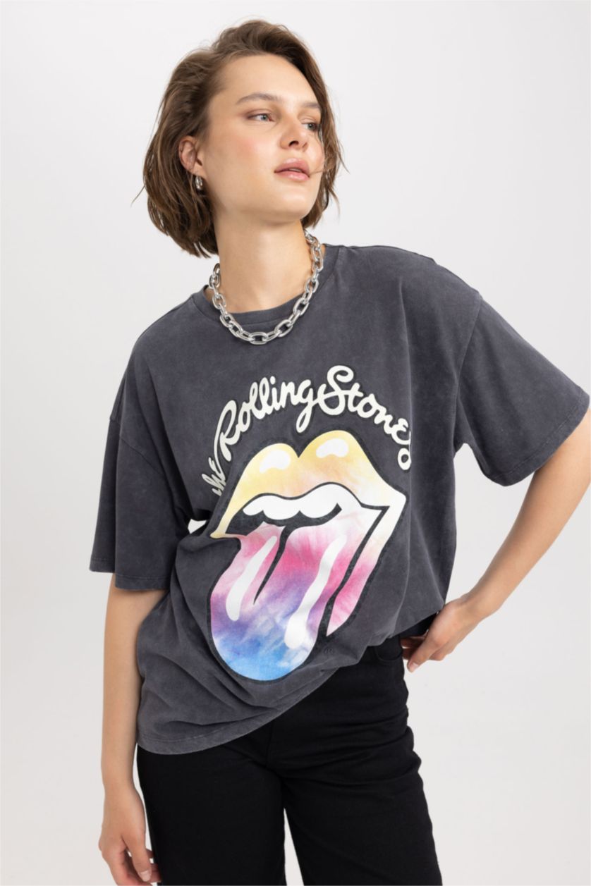 Женщины Антрацит Футболка оверсайз Rolling Stones из 100% хлопка