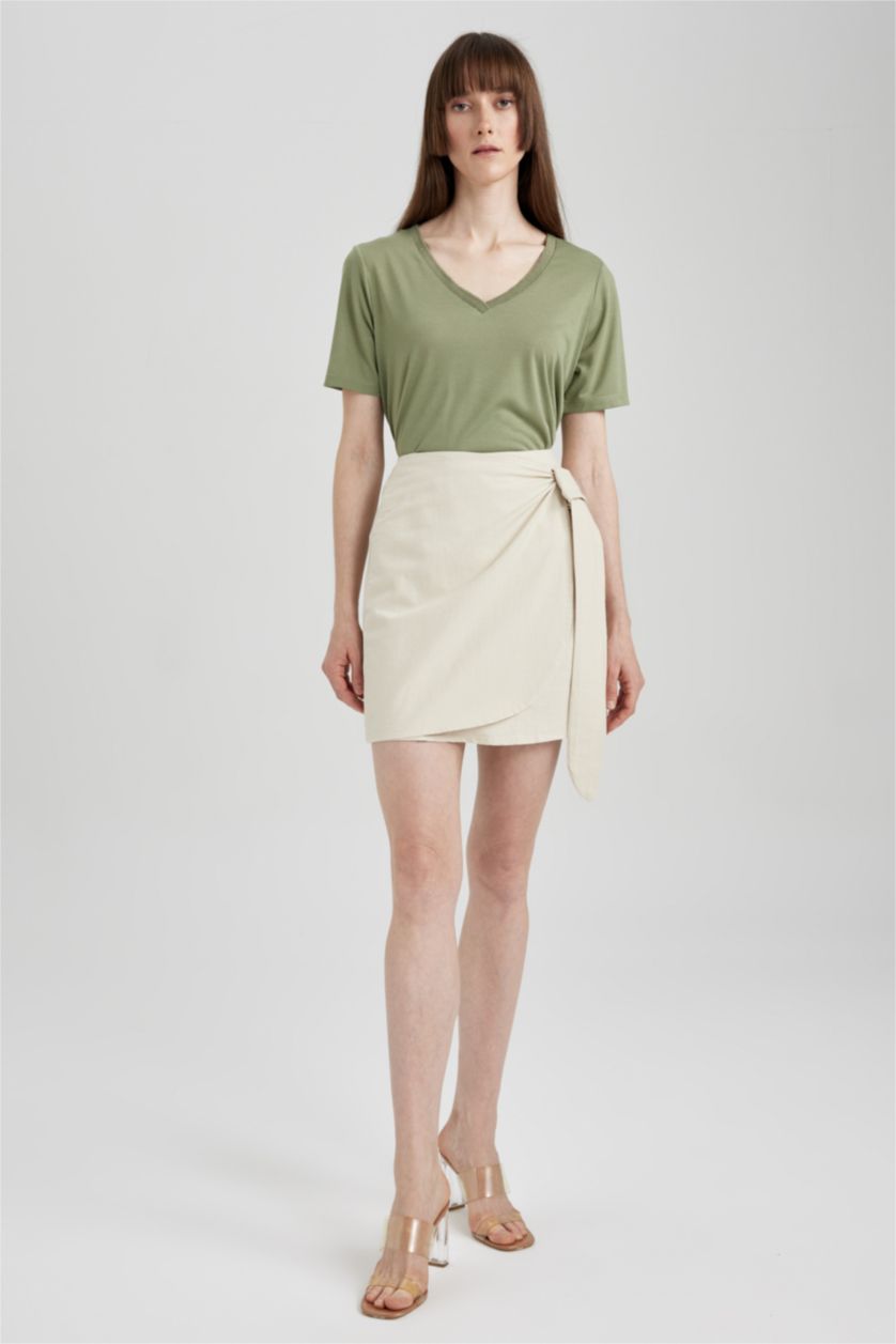 WOMAN Beige A-Line Normal Waist Cotton Mini Skirt