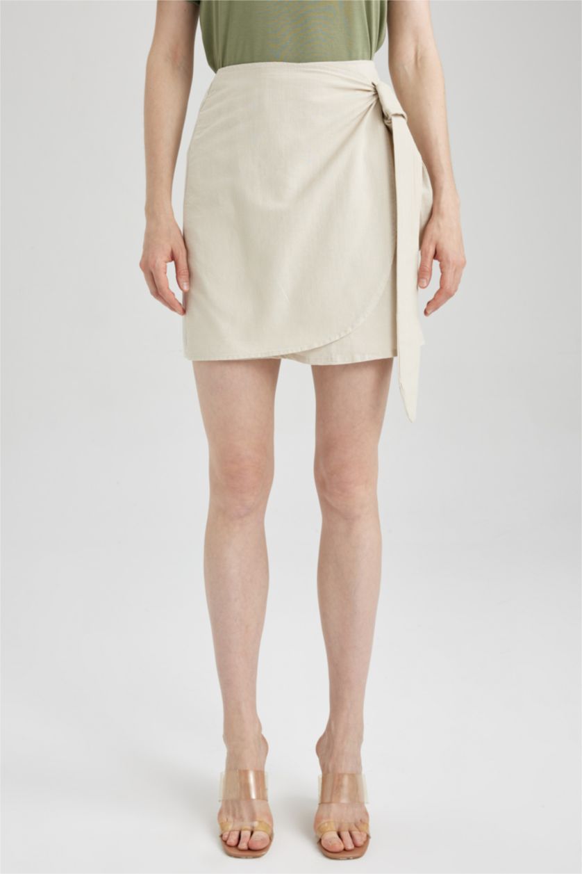 WOMAN Beige A-Line Normal Waist Cotton Mini Skirt