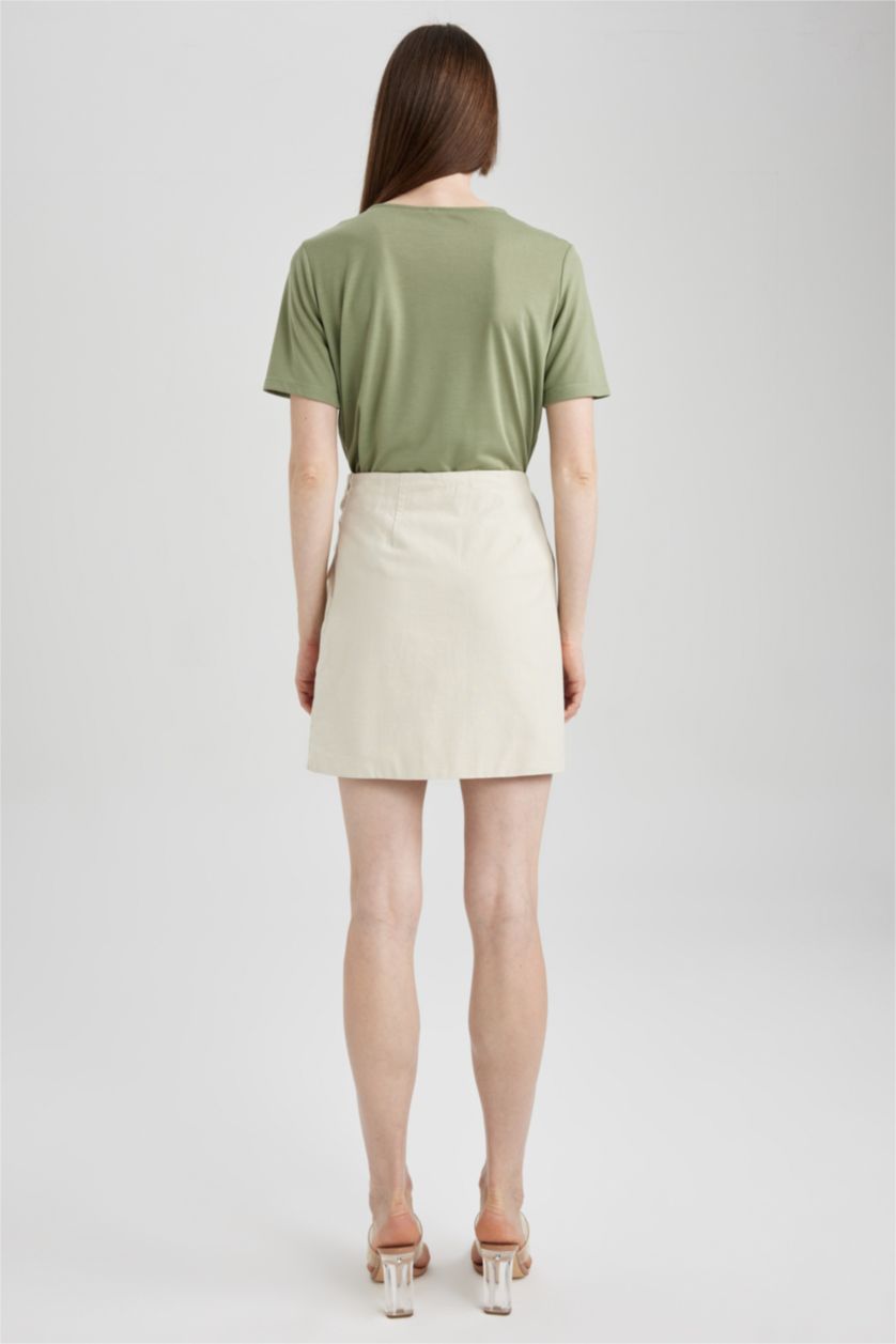 WOMAN Beige A-Line Normal Waist Cotton Mini Skirt