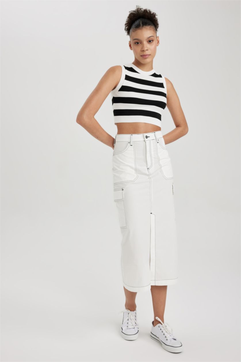 Woman White Coool Cargo Fit Poplin Midi Skirt