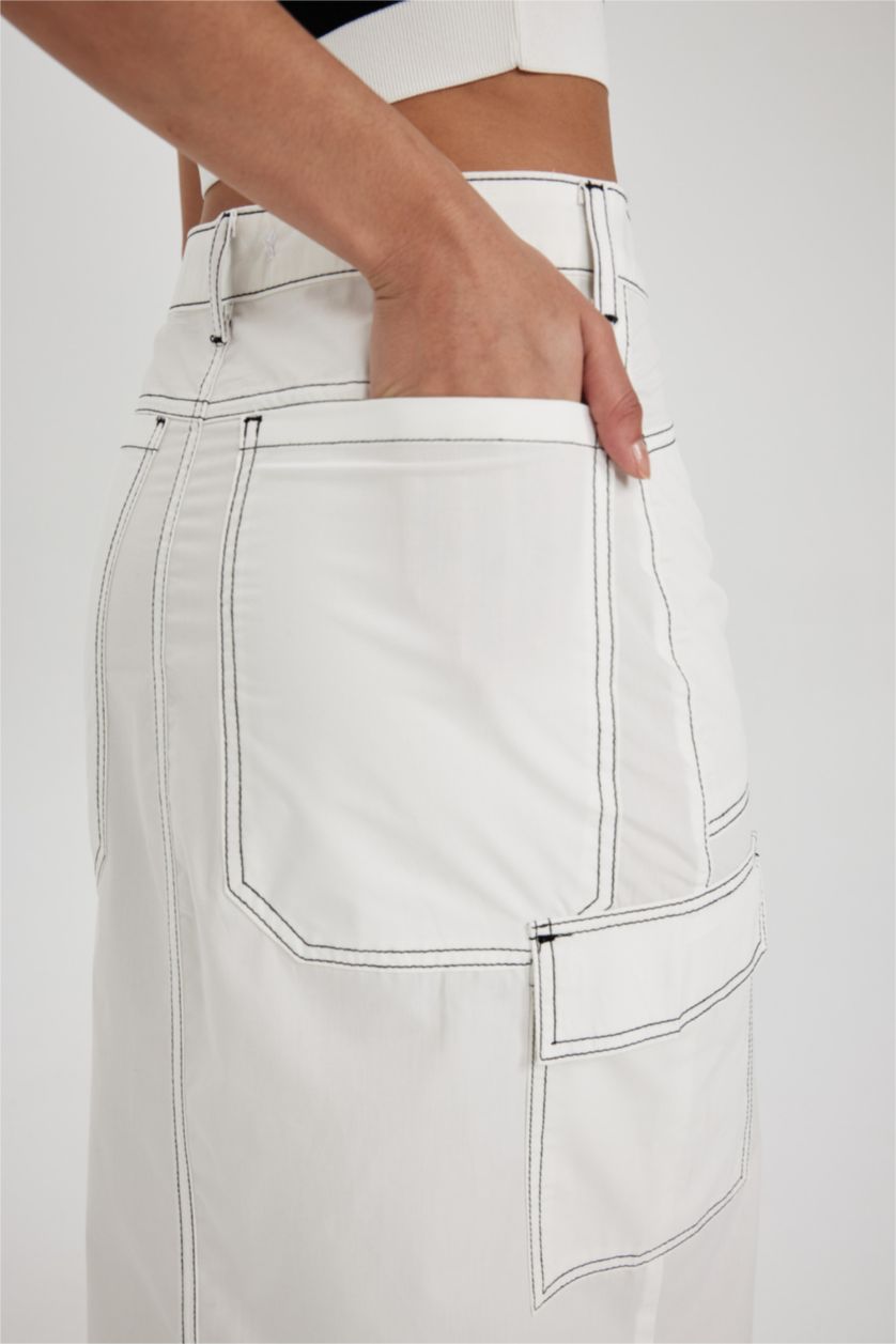 Woman White Coool Cargo Fit Poplin Midi Skirt