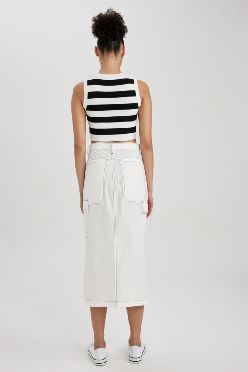 Woman White Coool Cargo Fit Poplin Midi Skirt