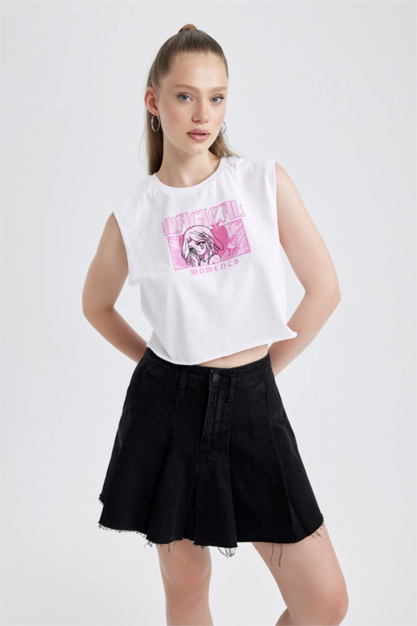 نساء اوف وايت كروب توب قطن قصة فضفاضة مطبوع