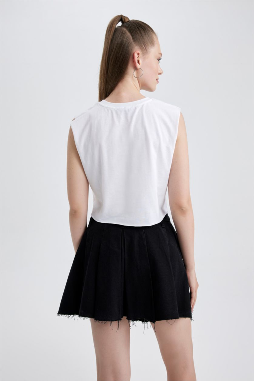 نساء اوف وايت كروب توب قطن قصة فضفاضة مطبوع