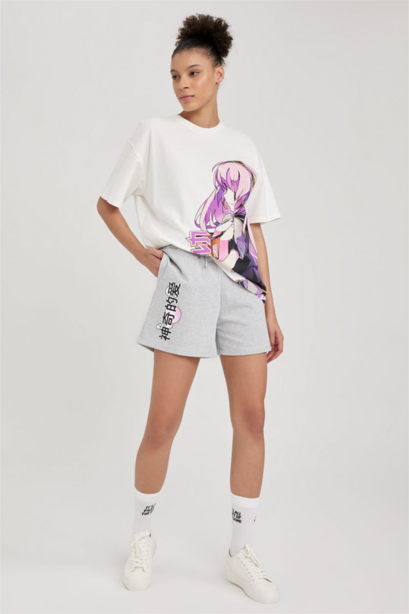 Kadın Gri Melanj Coool Baskılı Şort