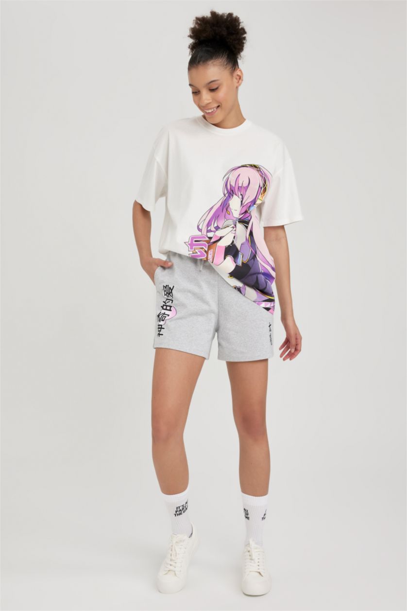 Kadın Gri Melanj Coool Baskılı Şort