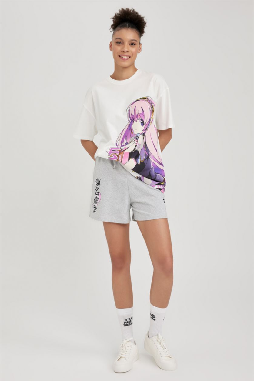 Kadın Gri Melanj Coool Baskılı Şort