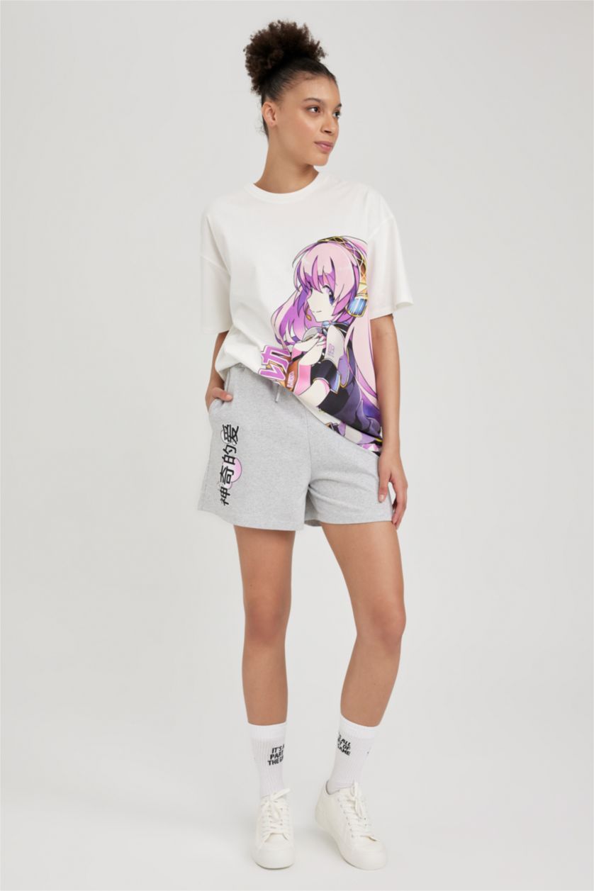 Kadın Gri Melanj Coool Baskılı Şort