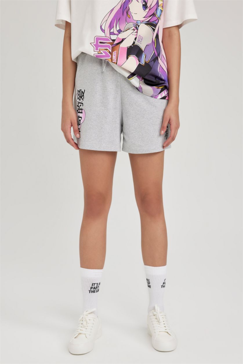 Kadın Gri Melanj Coool Baskılı Şort