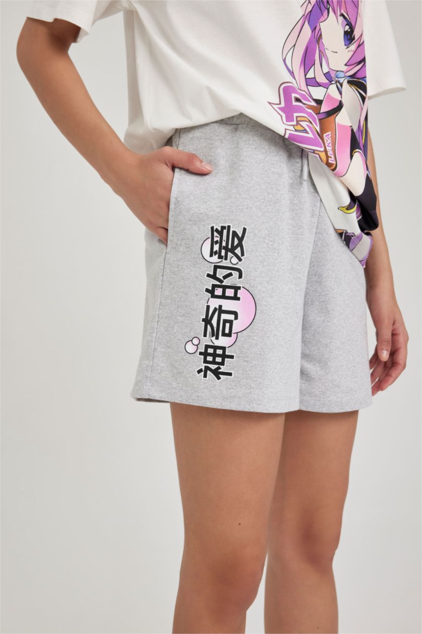 Kadın Gri Melanj Coool Baskılı Şort