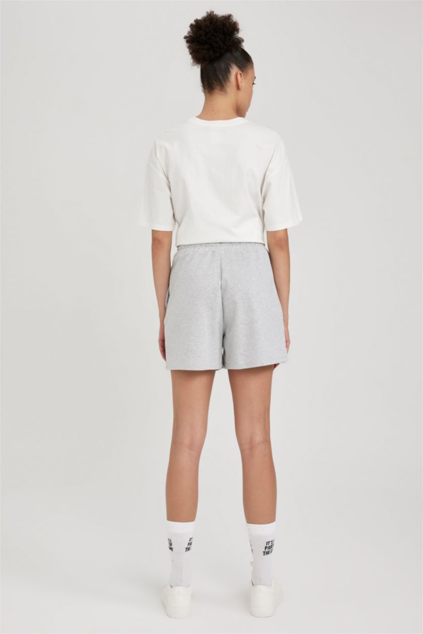 Kadın Gri Melanj Coool Baskılı Şort