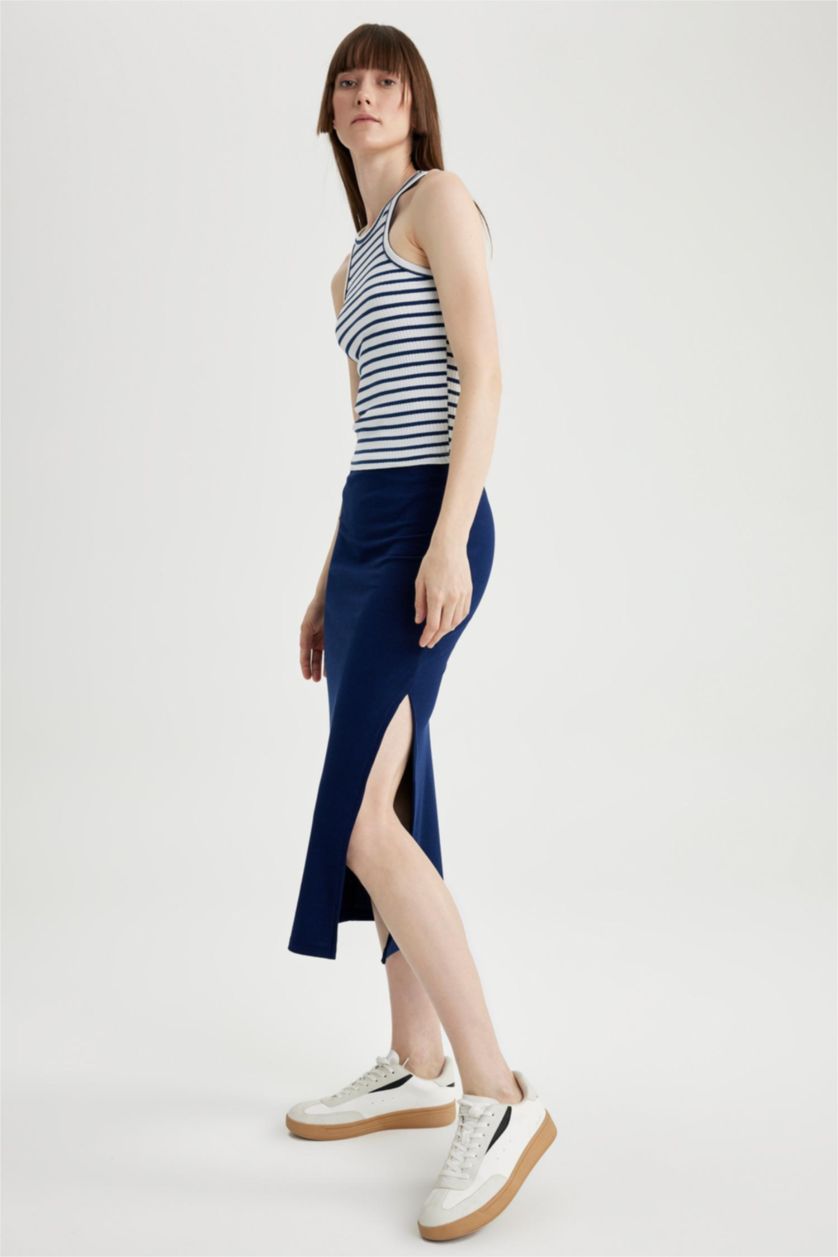 WOMAN NAVY Straight Fit Normal Waist Ribbed Camisole Midi Skirt