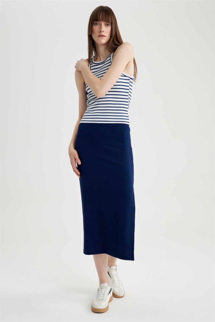 WOMAN NAVY Straight Fit Normal Waist Ribbed Camisole Midi Skirt