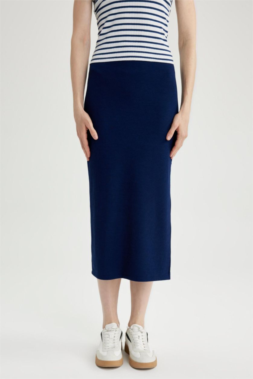WOMAN NAVY Straight Fit Normal Waist Ribbed Camisole Midi Skirt