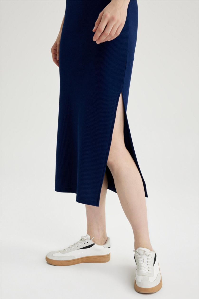 WOMAN NAVY Straight Fit Normal Waist Ribbed Camisole Midi Skirt