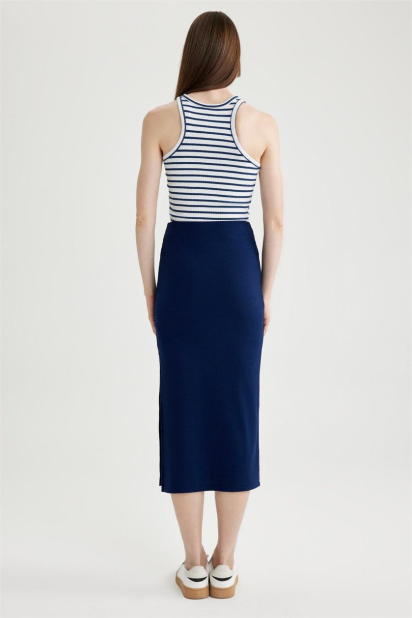 WOMAN NAVY Straight Fit Normal Waist Ribbed Camisole Midi Skirt