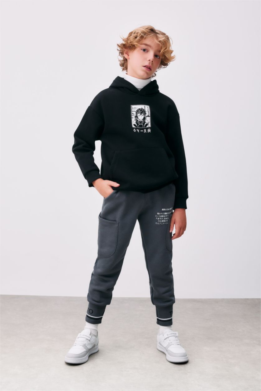 Мальчики и подростки Черный Толстовка оверсайз с капюшоном для мальчиков