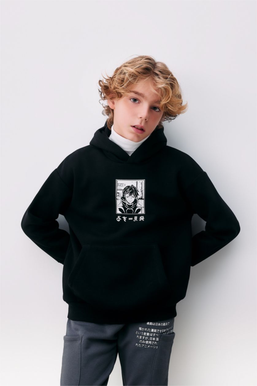 Мальчики и подростки Черный Толстовка оверсайз с капюшоном для мальчиков