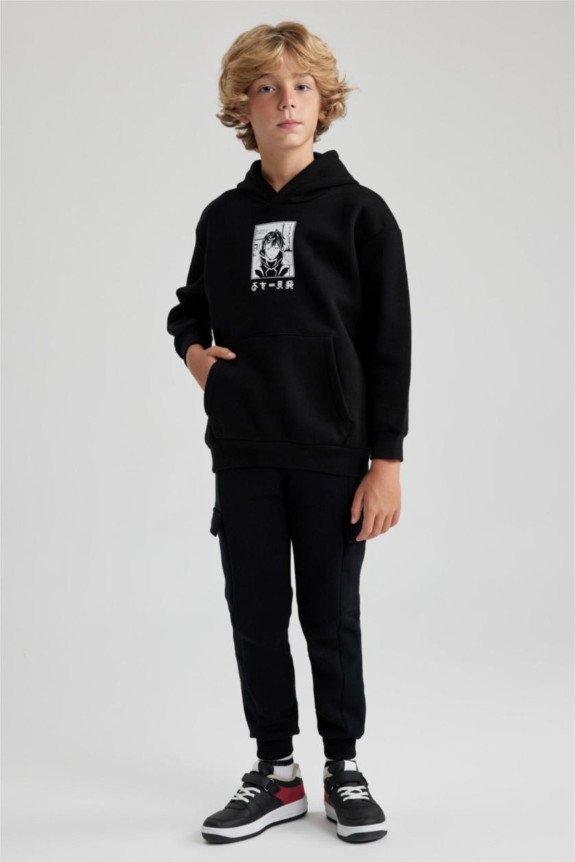 Мальчики и подростки Черный Толстовка оверсайз с капюшоном для мальчиков