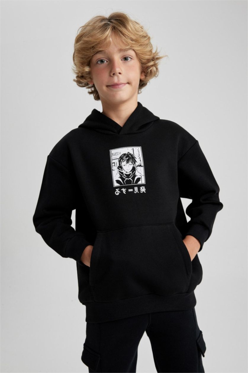 Мальчики и подростки Черный Толстовка оверсайз с капюшоном для мальчиков