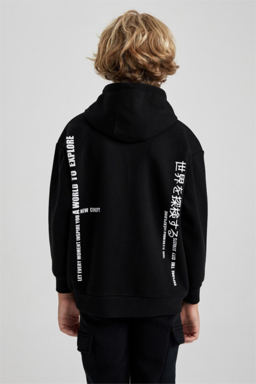 Мальчики и подростки Черный Толстовка оверсайз с капюшоном для мальчиков