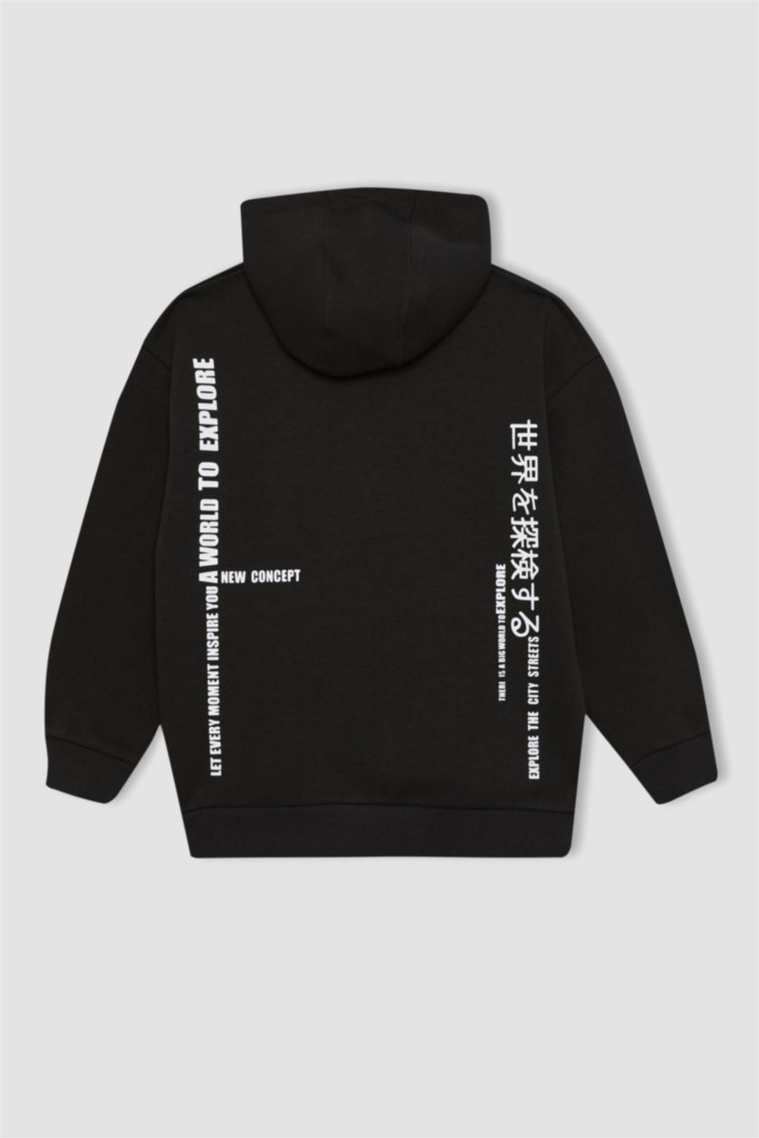 Мальчики и подростки Черный Толстовка оверсайз с капюшоном для мальчиков