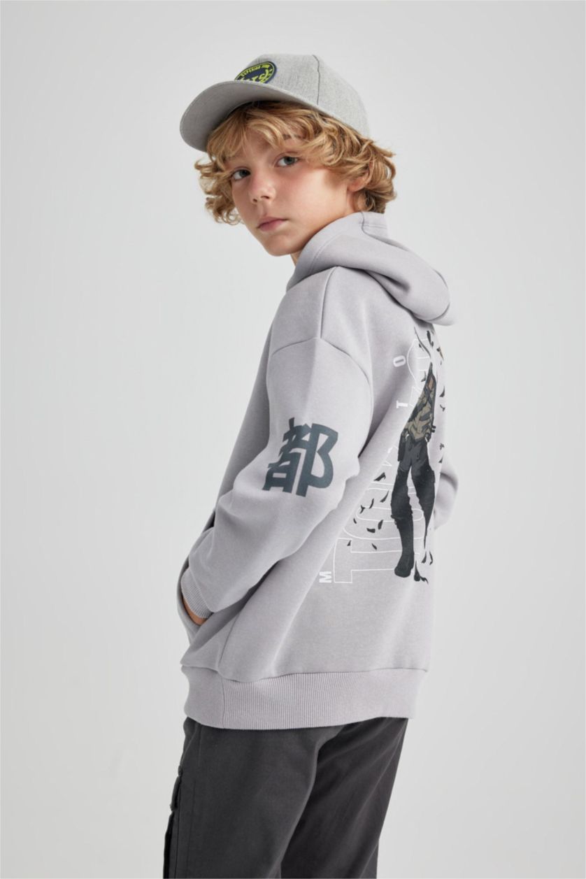 أولاد رمادي سويت شيرت ولادي اوفر سايز قماش سميك بجيب