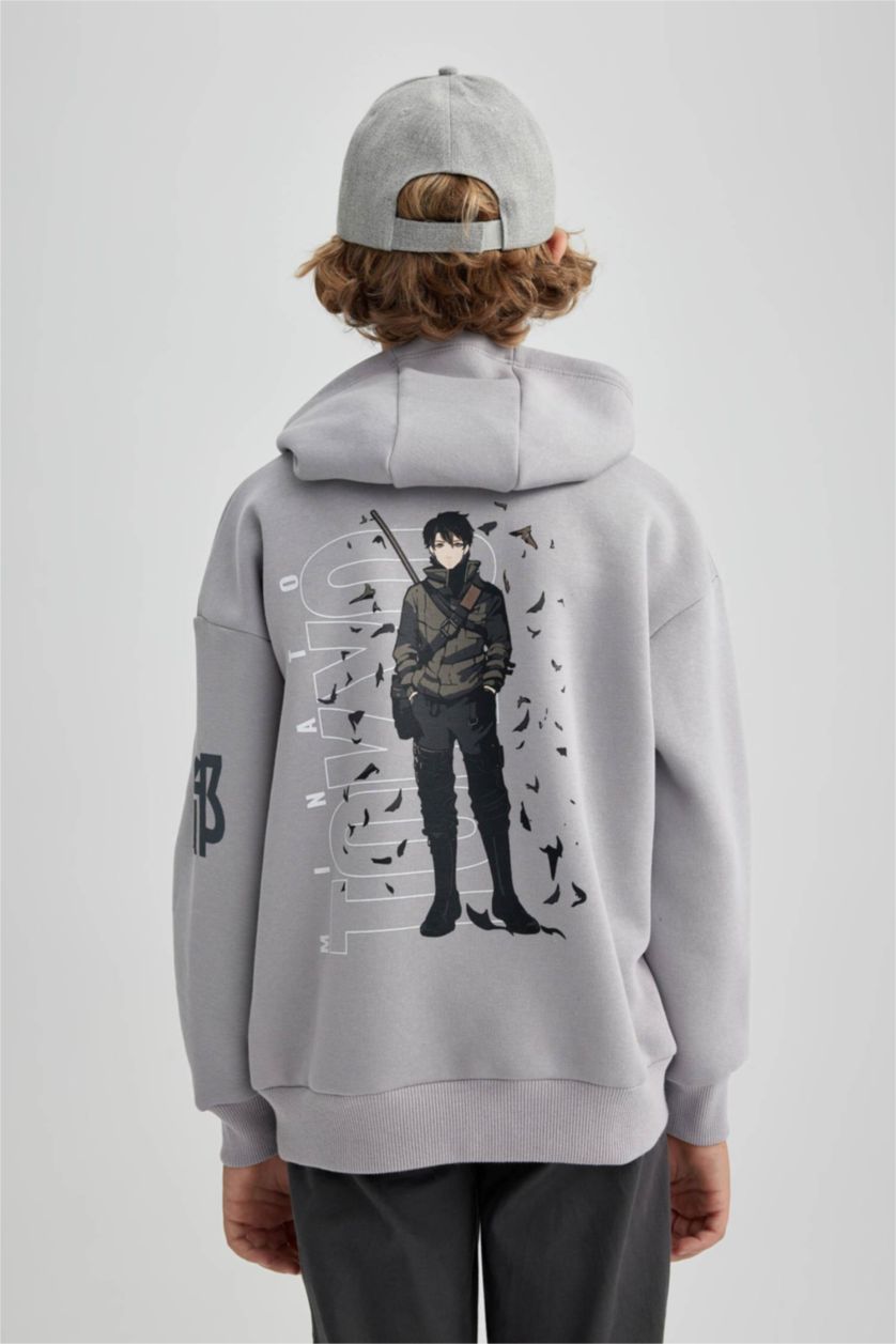 أولاد رمادي سويت شيرت ولادي اوفر سايز قماش سميك بجيب