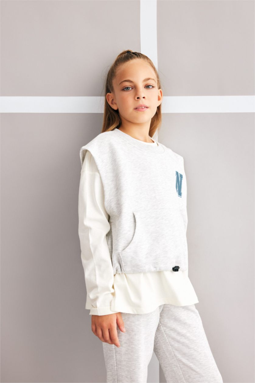 GIRLS & TEENS Grey Melange 3 piece Jogger Standard Fit Set