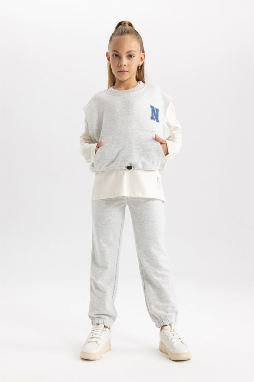 GIRLS & TEENS Grey Melange 3 piece Jogger Standard Fit Set