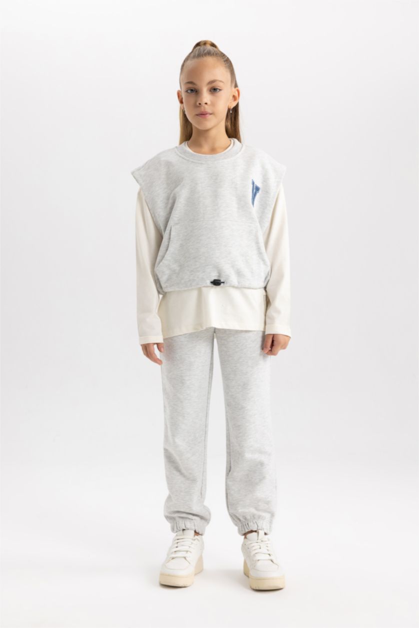 GIRLS & TEENS Grey Melange 3 piece Jogger Standard Fit Set