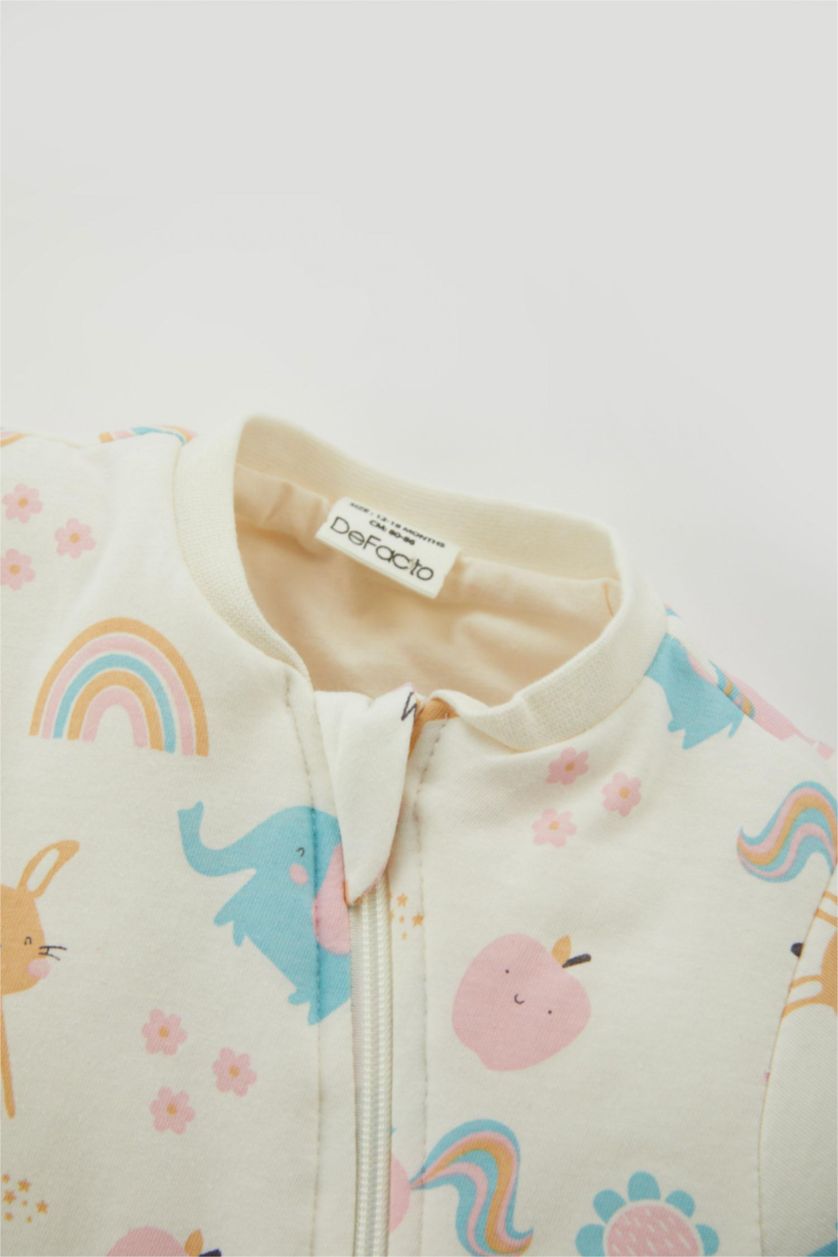 BABY GIRL Ecru Baby Girl 1 Tog Fiber Unicorn Printed Cotton Sleeping Jumpsuit