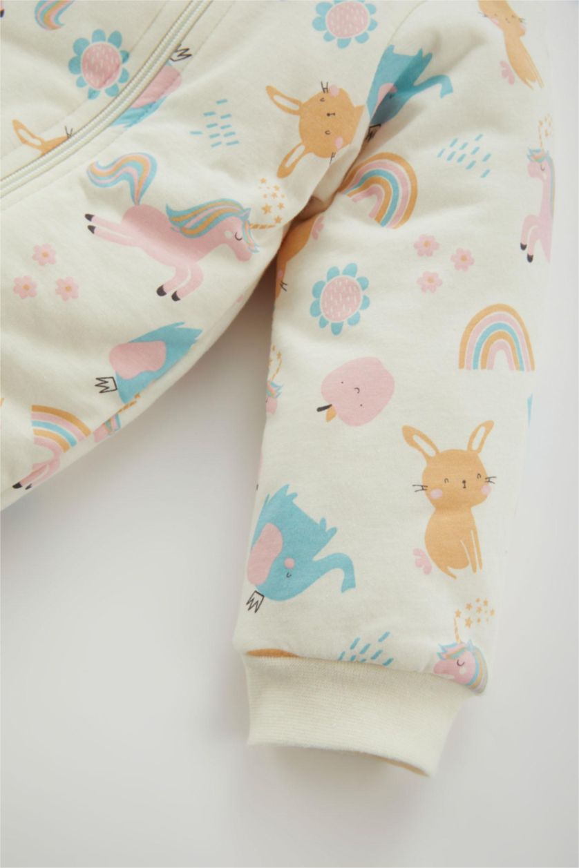 BABY GIRL Ecru Baby Girl 1 Tog Fiber Unicorn Printed Cotton Sleeping Jumpsuit