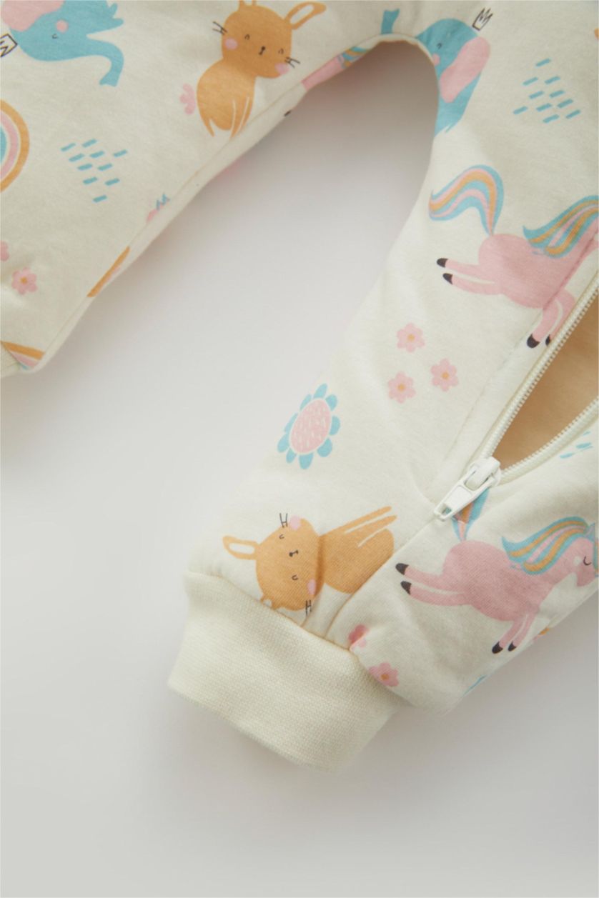BABY GIRL Ecru Baby Girl 1 Tog Fiber Unicorn Printed Cotton Sleeping Jumpsuit