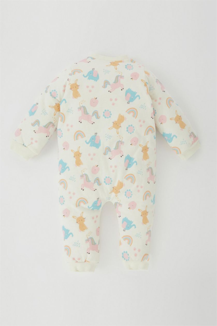 BABY GIRL Ecru Baby Girl 1 Tog Fiber Unicorn Printed Cotton Sleeping Jumpsuit