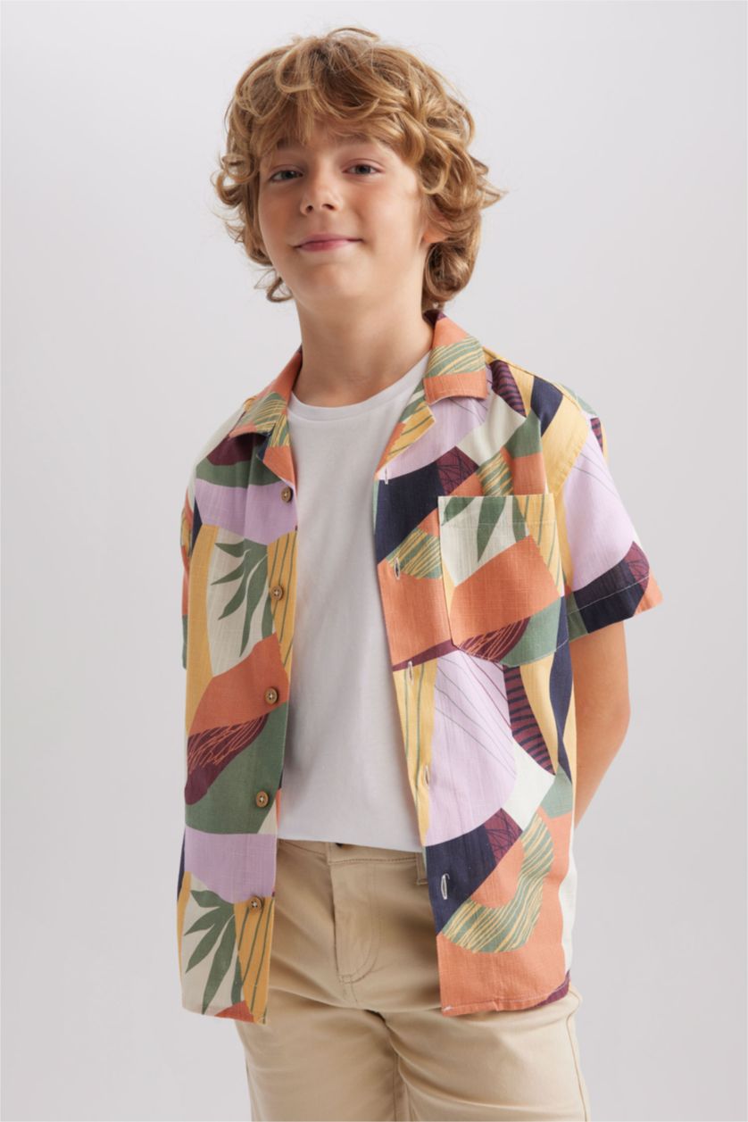 GARÇONS Orange Foncé Chemises à manches courtes Look Lin Col resort Garçon