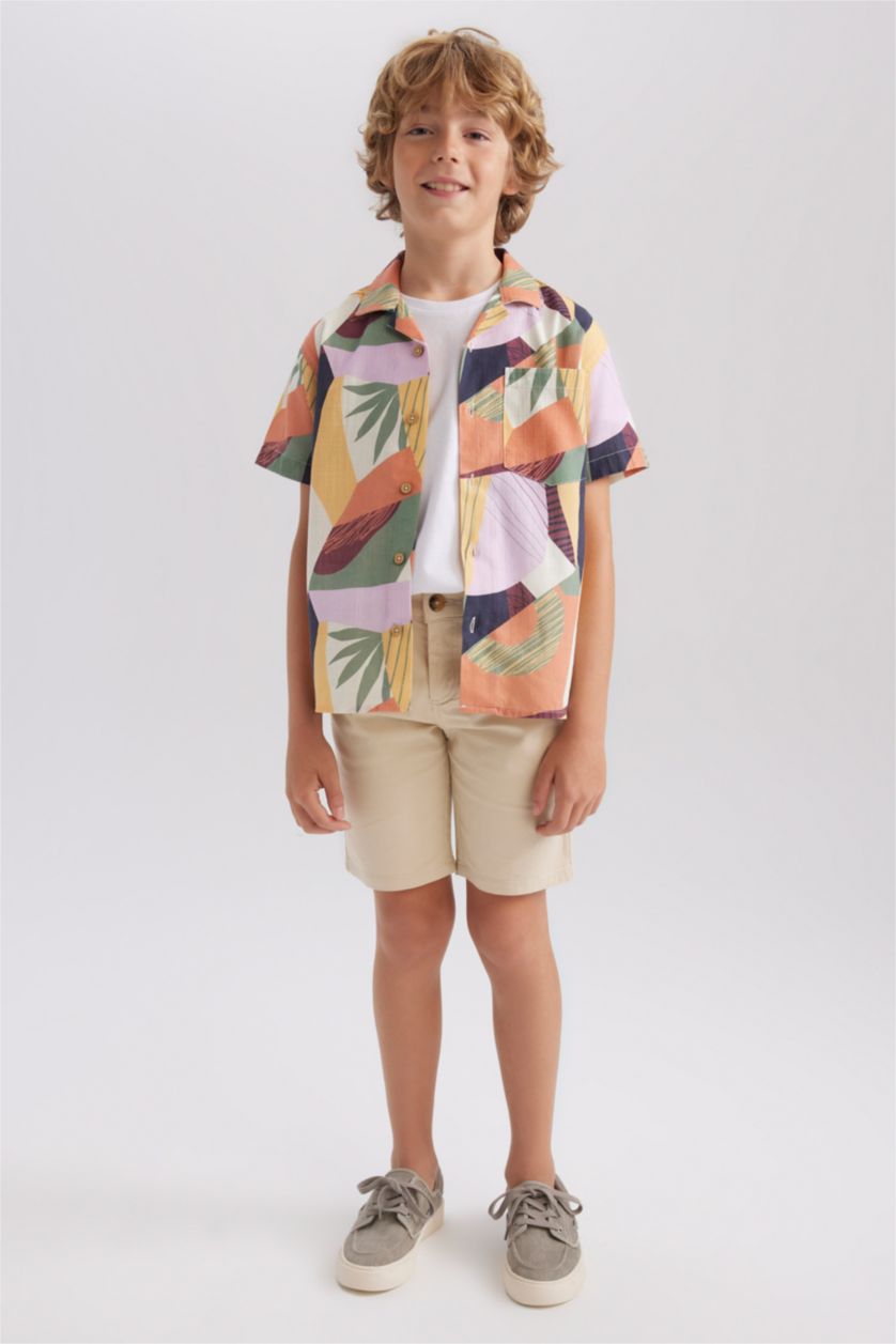 GARÇONS Orange Foncé Chemises à manches courtes Look Lin Col resort Garçon